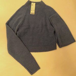 Urban outfitters tight, cropped blue mock neck sweater